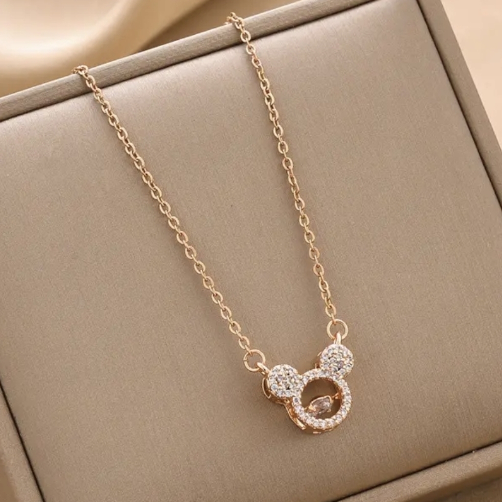 18k Rose Gold Plated Mickey Mouse Head With Dancing Diamond In Motion 45$
